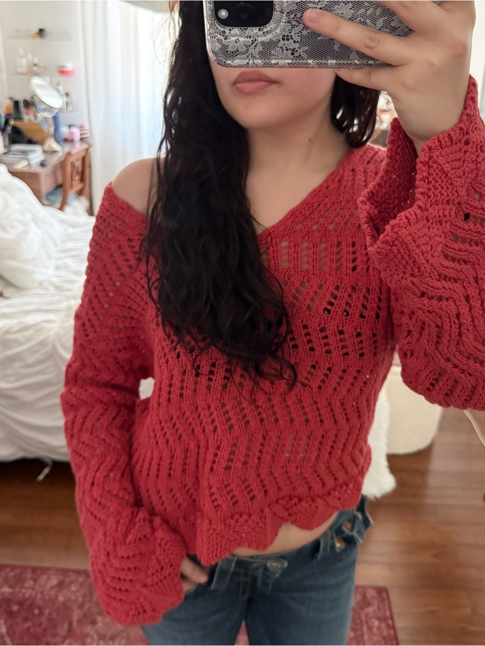 American Eagle Women’s Open-Knit Off-Shoulder